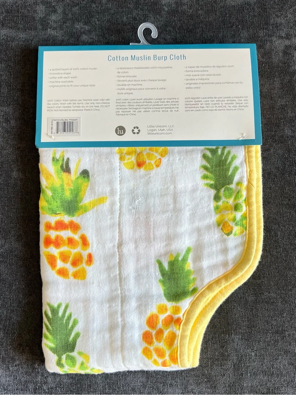 NWT Little Unicorn Pineapple Cotton Muslin Burp Cloth
